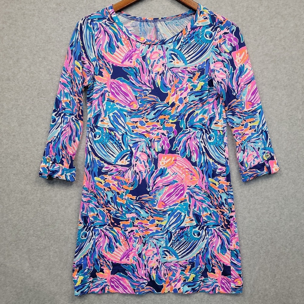LILLY PULITZER Colorful Fish Print Linden Pima Cotton Dress Sz XS Coastal